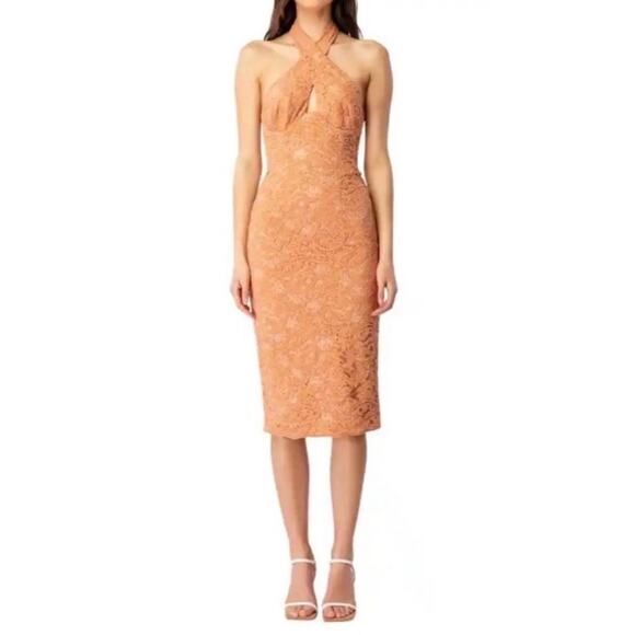Bardot RUST Women's Riviera CrossoverHalter Neck Lace Corset Dress Size XL. NWT - Picture 1 of 8